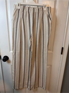Love Tree Beige and Brown Stripe Casual Wide Leg Pants